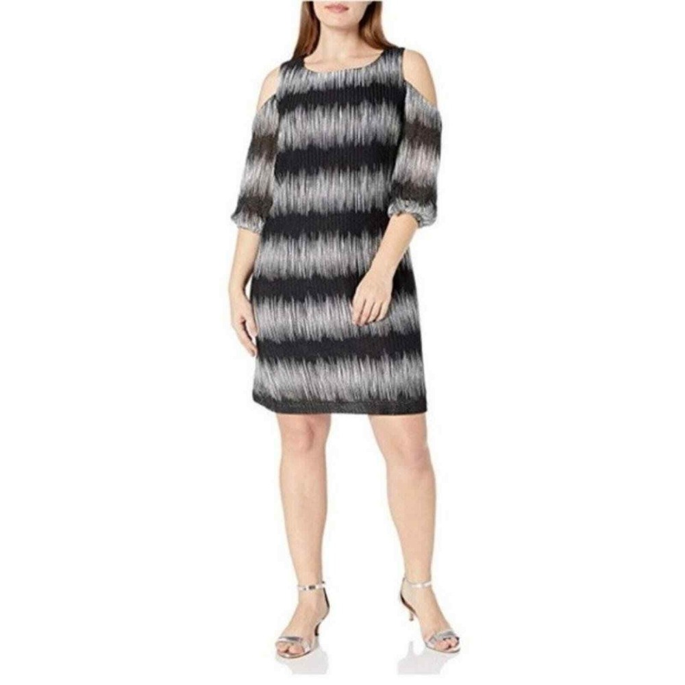 Sandra Darren Womens 20 Plus Size NWT Cold Shoulder Knit Dress Black White Ombre